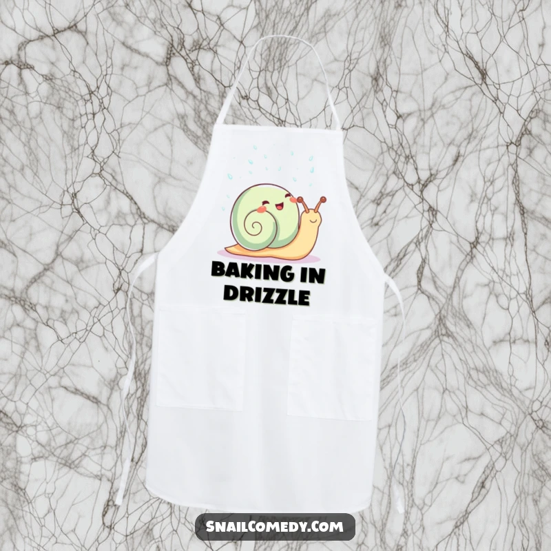 Funny Kawaii Snail Apron: Cute snail showering in sparkling raindrops, practical and funny kitchen wear, great funny gift.