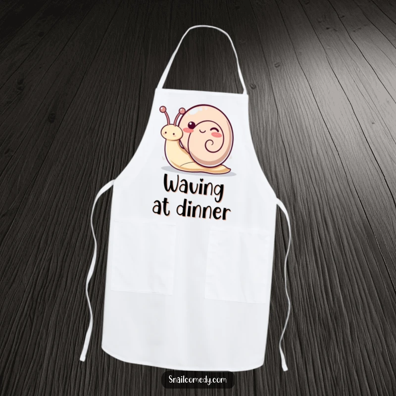 Funny kawaii snail apron with a playful snail waving its antennae, perfect for adding humor to cooking activities.