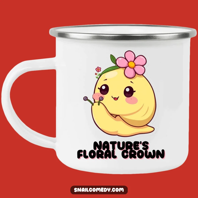 Funny Happy Kawaii Snail Flower Hat Camping Mug - Cheerful Bloom & Outdoor Joy