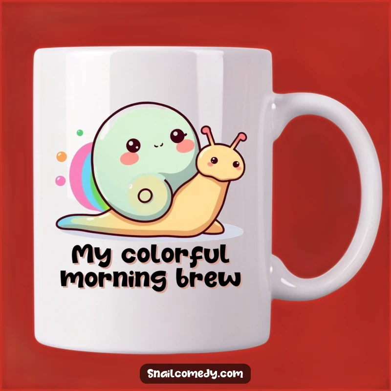 Funny Happy Snail Mug, Rainbow Art Creation, Colorful Slime Trail, Gift