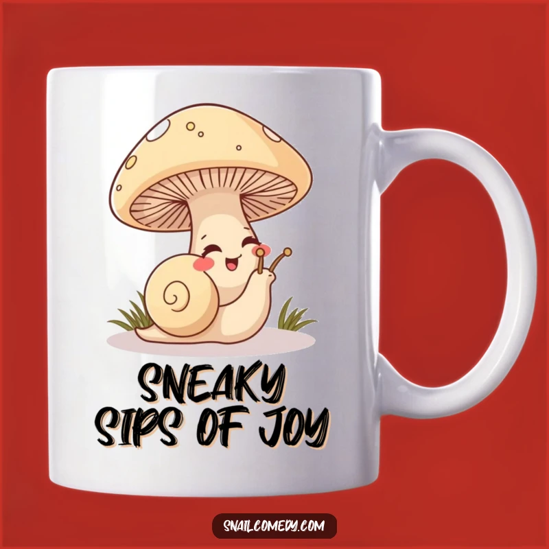 Funny Mischievous Snail Mug, Giggling Under Mushroom, Hidden Fun, Gift
