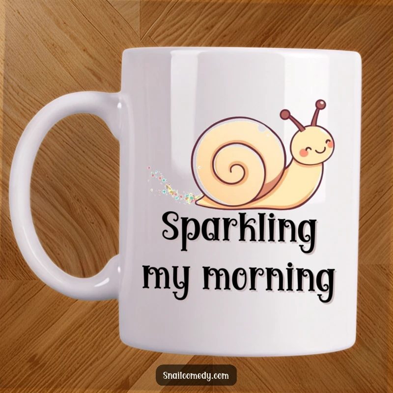 Cute kawaii snail leaving a shimmering glitter trail, adding magic and adorableness to a mug.