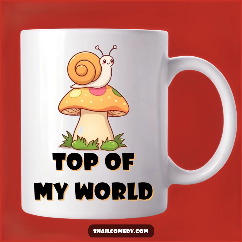 Funny Kawaii Snail Mug: Waving Snail on Mushroom, Cheerful Funny Gift