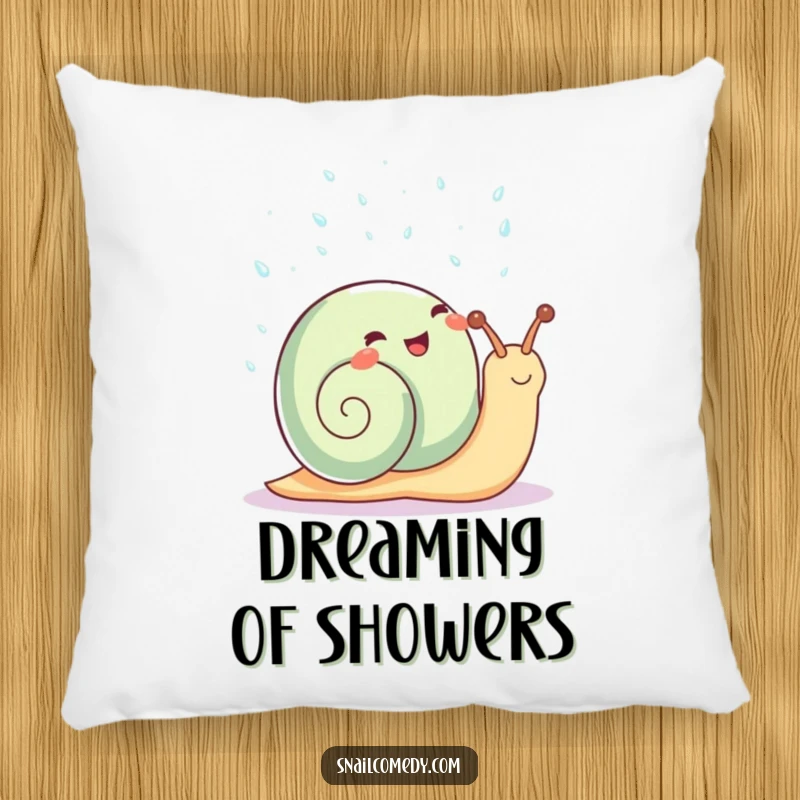Funny Kawaii Snail Pillow: Soft and cute snail showering in sparkling raindrops, perfect for a funny gift.