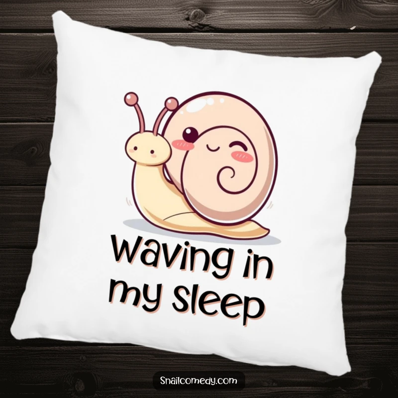 Funny kawaii snail pillow featuring a playful snail waving its antennae, offering comfort and cheerful decor.