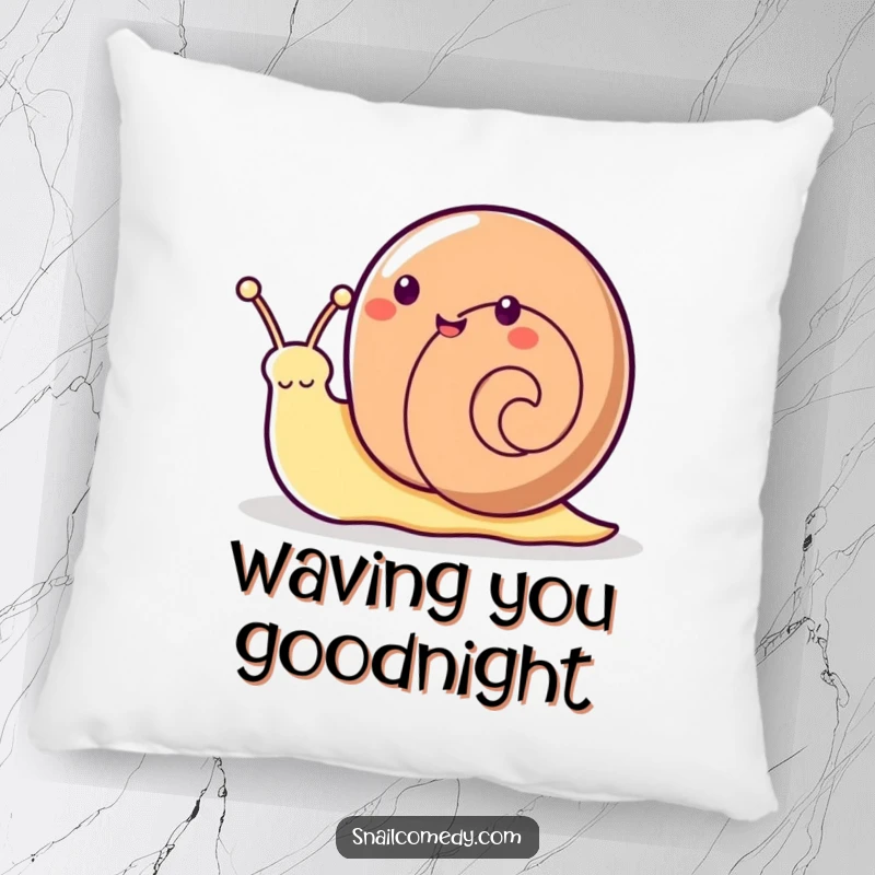 Funny Kawaii snail’s enthusiastic antenna wave on a soft pillow, perfect for cozying up.