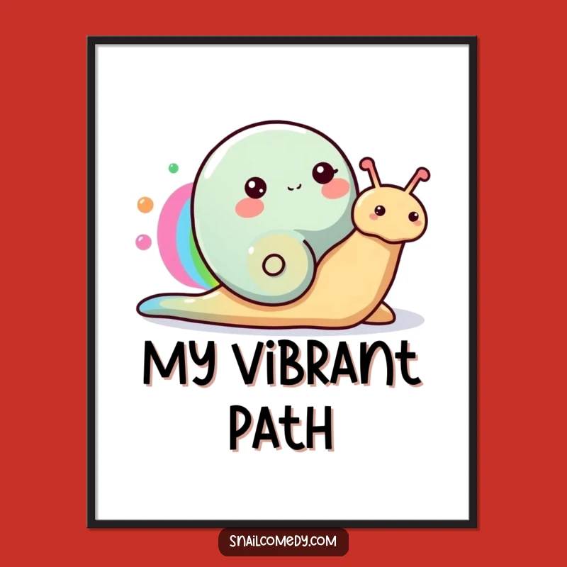 Funny Happy Snail Digital Art Print, Rainbow Art Decor, Instant Gift