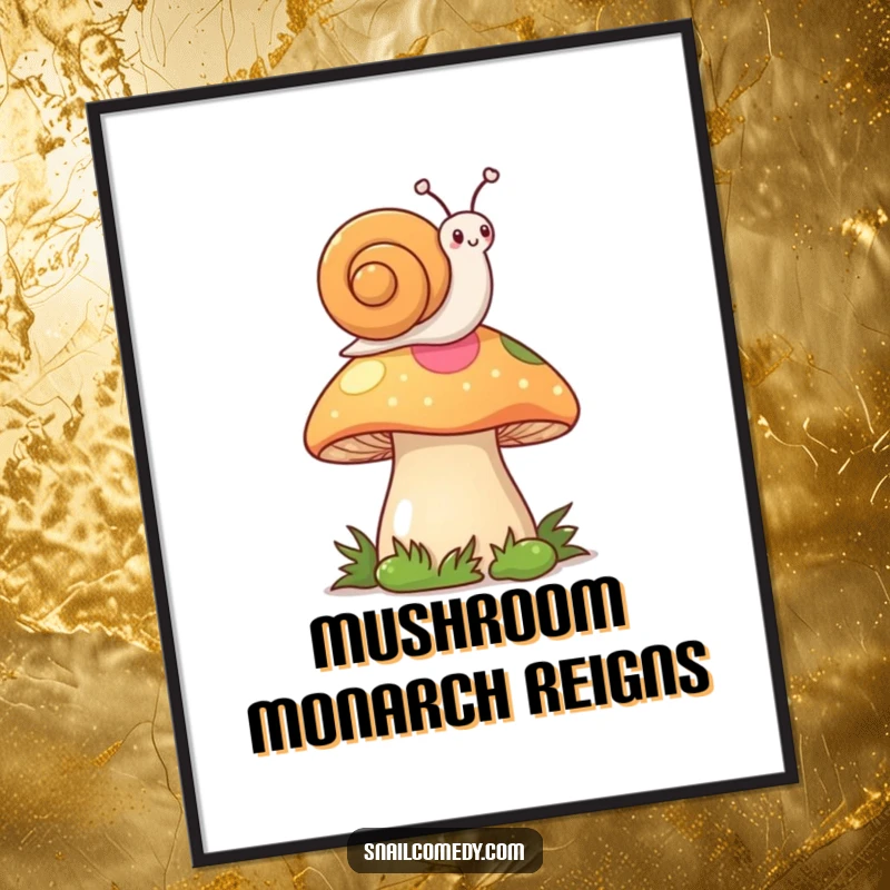 Funny Kawaii Snail Digital Art: Snail waving flag from mushroom, cute and celebratory, instant funny gift.