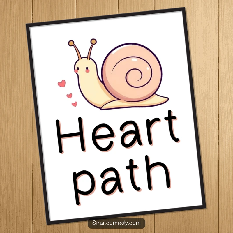 Funny Kawaii snail digital art print of a cute snail playfully leaving a trail of little hearts as it moves, perfect for download.