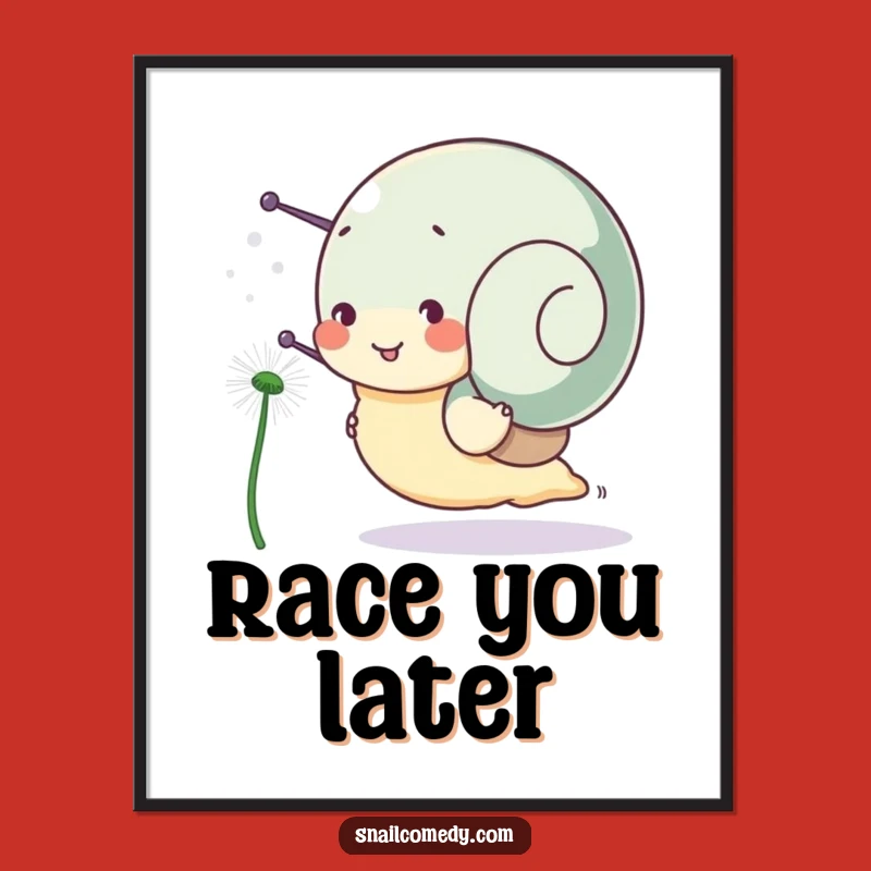 Funny Snail Digital Art: Joyful Dandelion Seed Race Instant Print