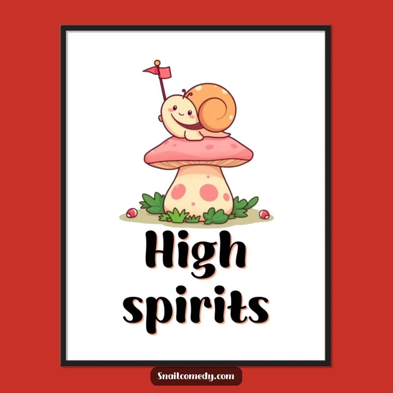 Funny Waving Snail Art Print: Happy Kawaii Celebration Decor