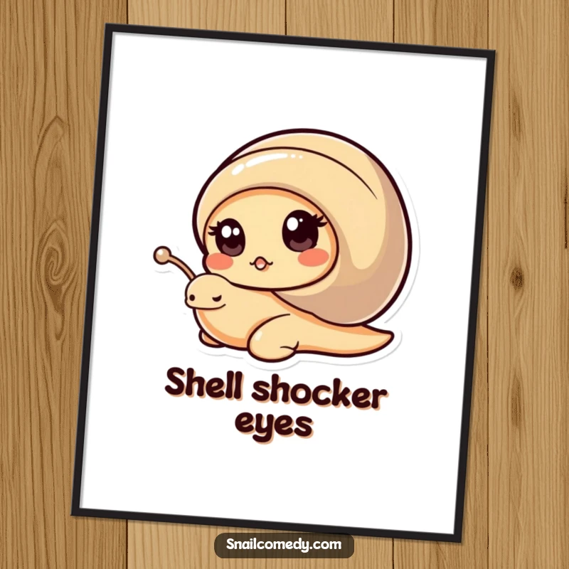 Funny Kawaii Snail Digital Art: Snail peeking from shell with curious eyes, cute and whimsical, instant funny gift.