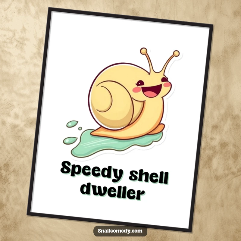 Funny Kawaii Snail Digital Art: Zooming snail with a big smile, cute and energetic, instant funny gift.