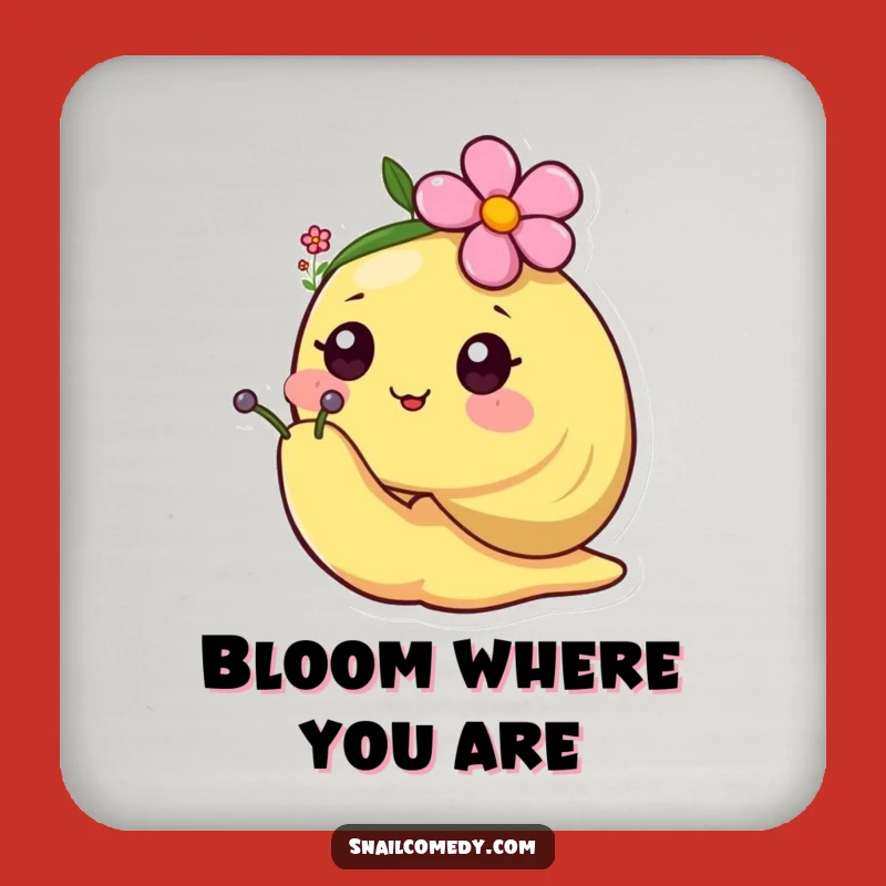 Funny Happy Kawaii Snail Flower Hat Coaster - Cheerful Bloom & Sweet Surface Protection