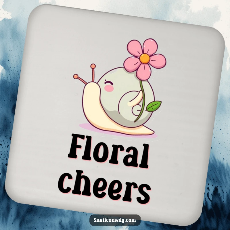 Funny Kawaii snail coasters featuring a cute snail proudly carrying a bright flower on its shell, protecting surfaces with joy.