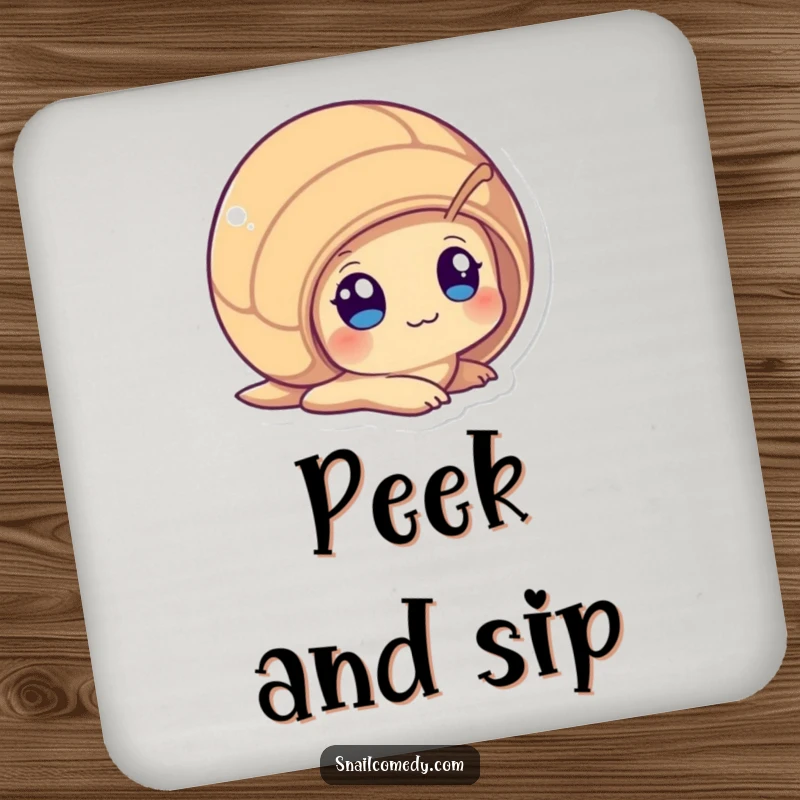 Funny Peeking Kawaii Snail Coaster, playfully peeking from its shell with wide, curious eyes, offering humorous and playful protection for surfaces.