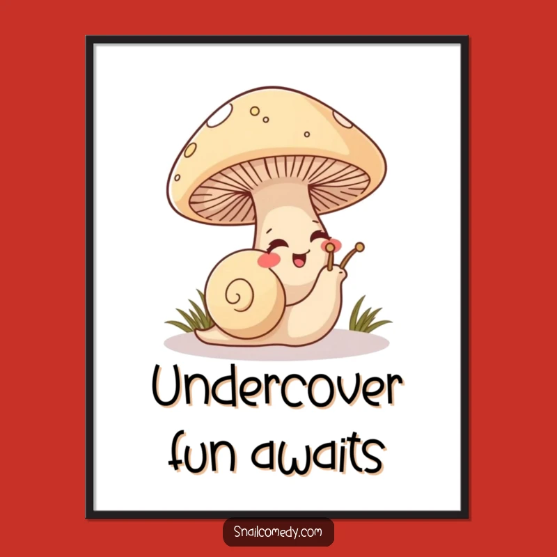 Funny Mischievous Snail Poster, Mushroom Hideout Art, Giggling Decor Gift