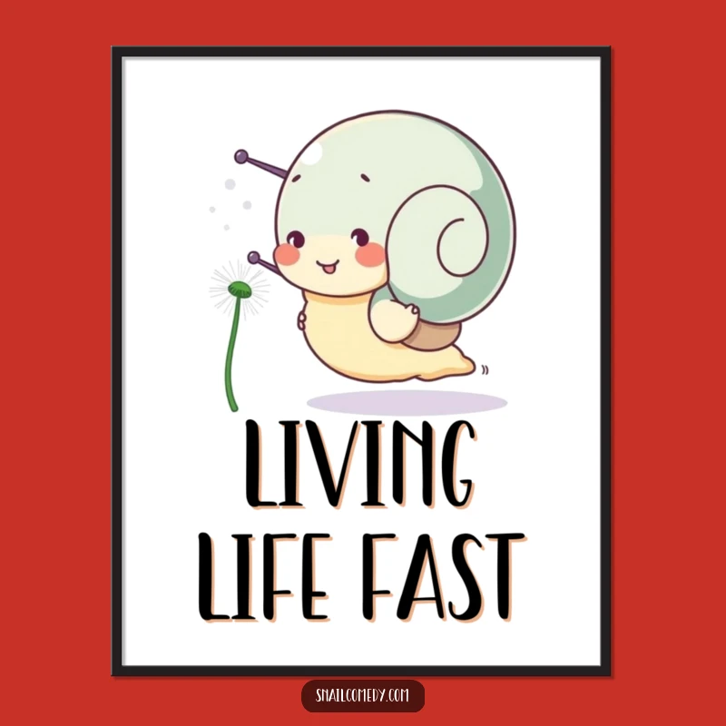 Funny Snail Poster: Joyful Dandelion Seed Race Art Print