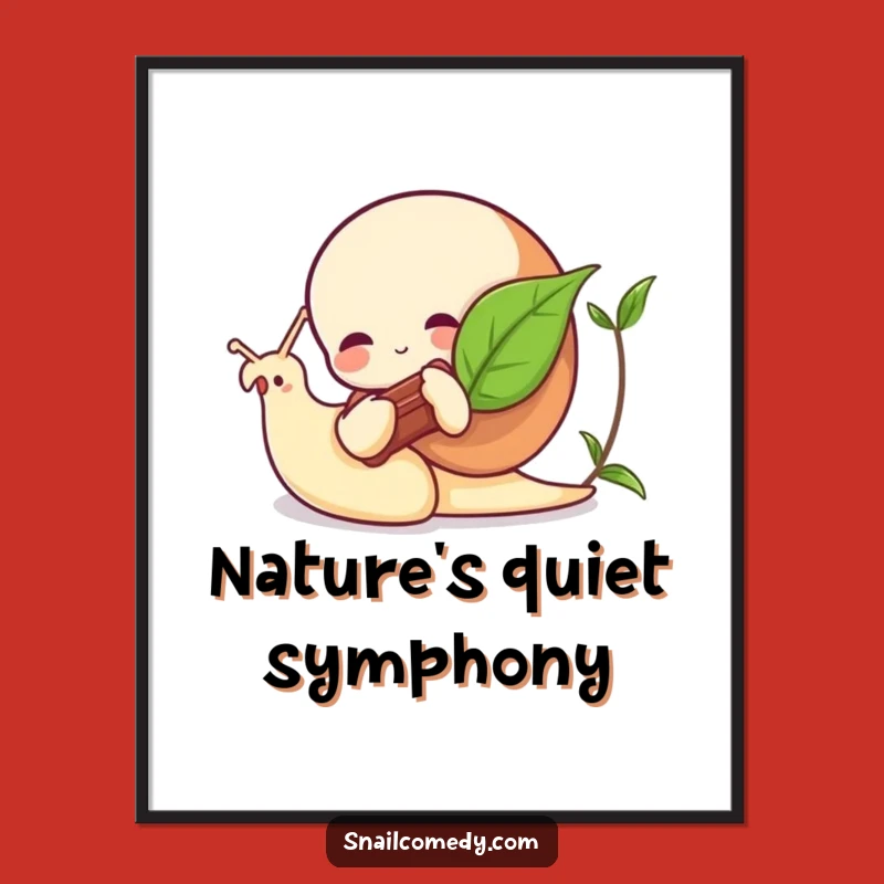 Funny Snail Poster: Leaf Instrument Musician, Whimsical Wall Art