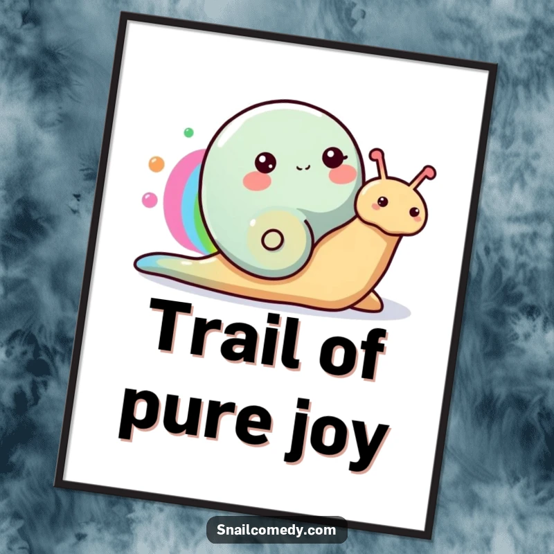 Funny Snail Poster depicting a happy snail painting a vibrant rainbow with its colorful slime trail, adding joy to walls.