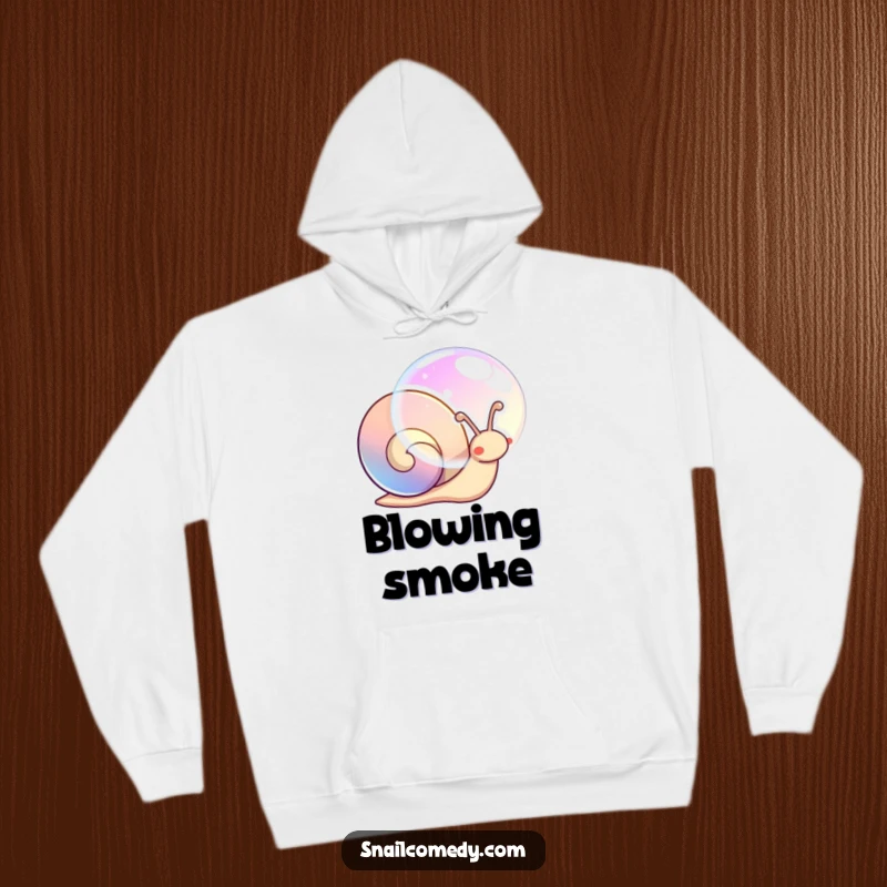 Funny warm hoodie featuring a kawaii snail blowing a large, captivating iridescent bubble.