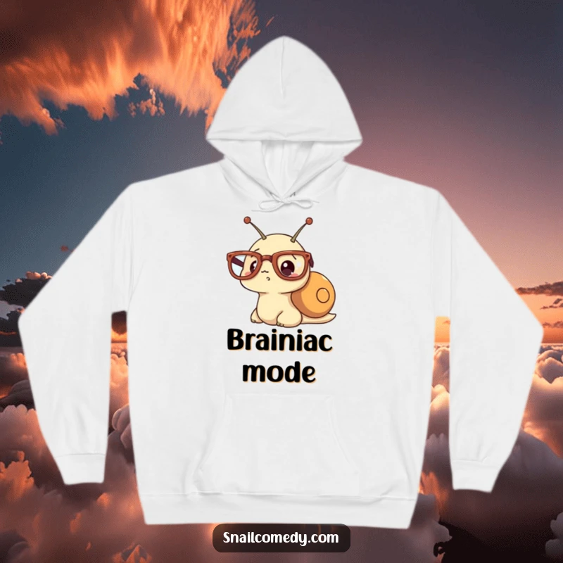 Funny warm hoodie featuring a kawaii snail wearing oversized glasses and a comically surprised expression.