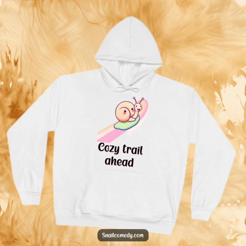 Funny snail hoodie featuring a joyful snail sliding down a rainbow, combining comfort with cheerful vibes, a wonderful funny gift.