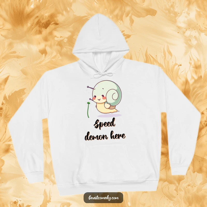 Funny snail hoodie, a snail character happily races a dandelion seed, showing a cheerful and playful spirit.