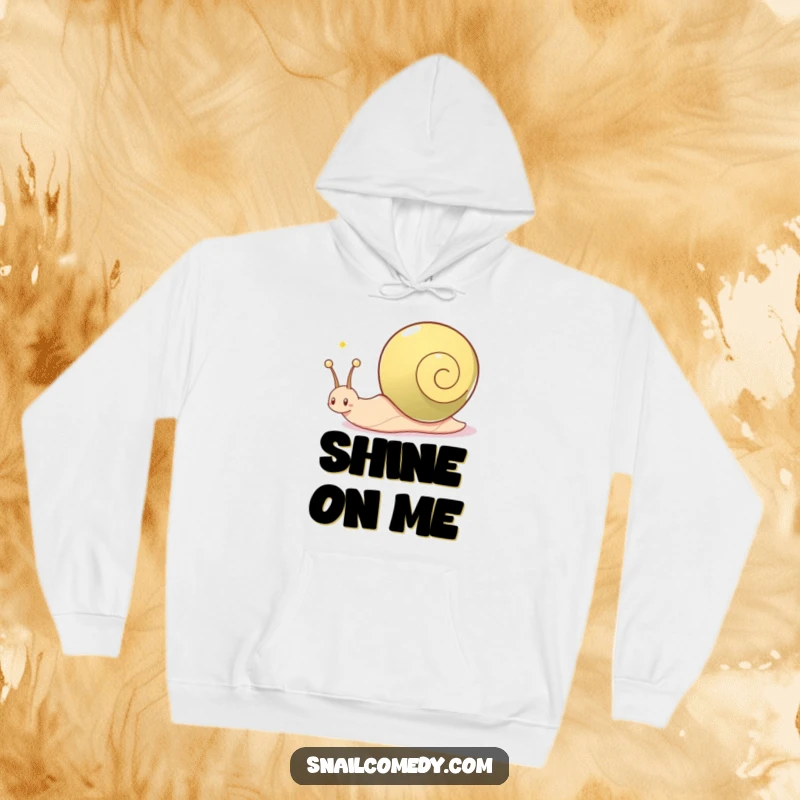 Funny snail hoodie, a snail character joyfully leaves a shimmering, sparkling trail, perfect for cozy wear.