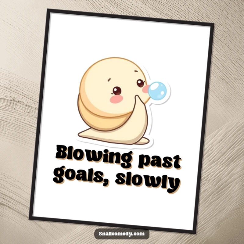 Funny Free Printable Baby Snail Bubble Wall Art: Baby snail playfully blows a tiny bubble, adding whimsical charm.