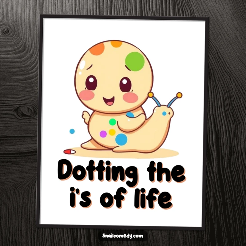 Funny Free Printable Wall Art: A dedicated snail artistically paints a single, bold, colorful dot with focus.