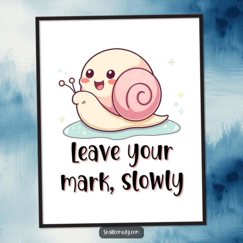 Funny Free Printable Wall Art: A cute kawaii snail happily sliding along, leaving a trail of sparkling slime.