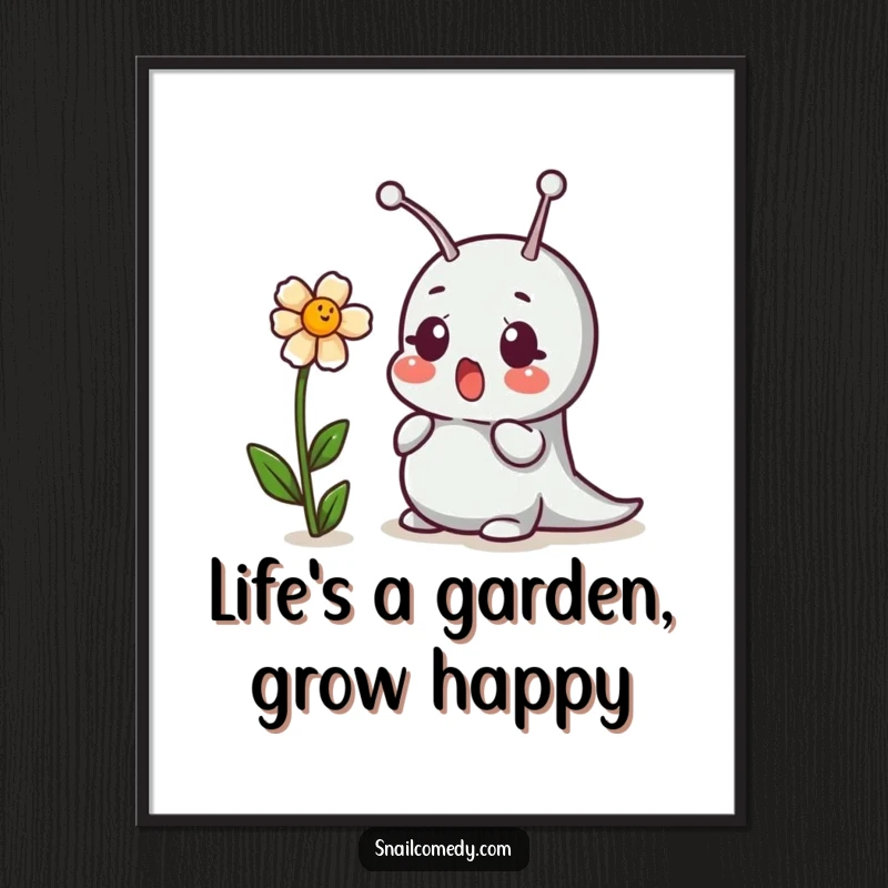 Funny Free Printable Wall Art: A surprised snail gazes at a flower bursting into giggles. Quirky downloadable art.
