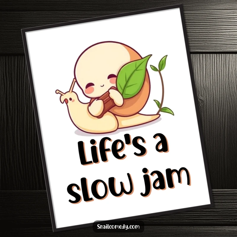 Funny Free Printable Wall Art: A snail plays a leaf like an instrument, creating a whimsical and humorous visual melody.