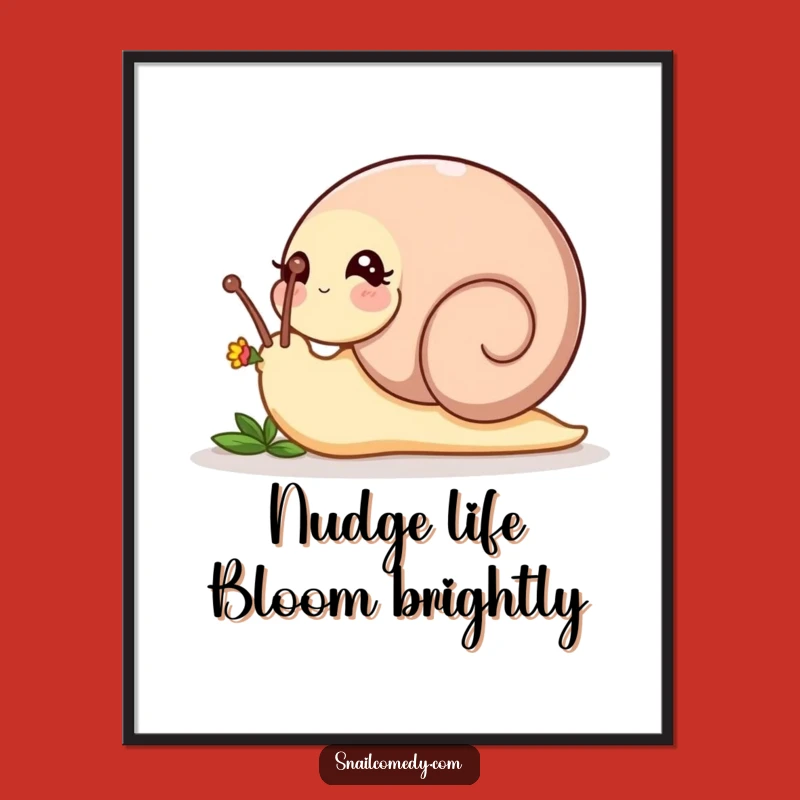 Free Printable Wall Art: Playful Nudging Snail - Funny Downloadable Decor for Nature Lovers!