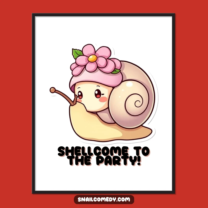 Free Printable Wall Art: Kawaii Snail Flower Hat Peek Funny Downloadable Art Decor