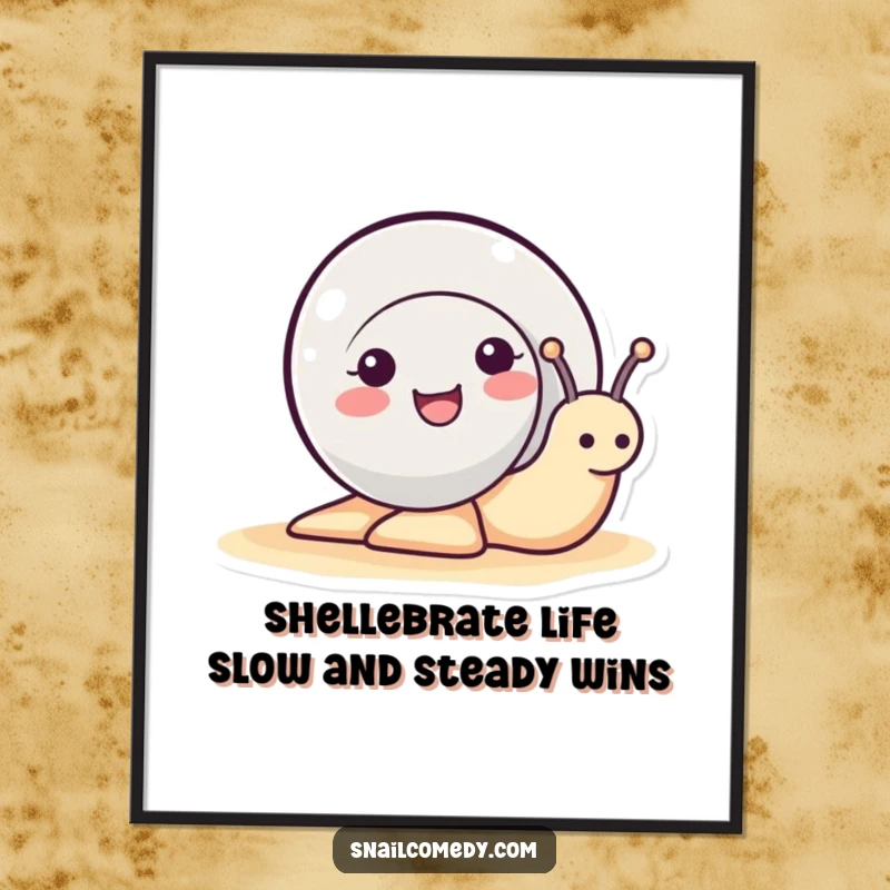 Funny Free Printable Wall Art: A cute snail peeking its head out of its shell with a big, infectious smile.