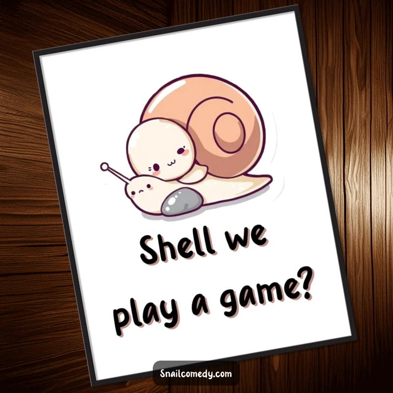 Funny Free Printable Wall Art: Adorable snail playfully hiding behind a pebble, adding a touch of whimsical hide-and-seek.