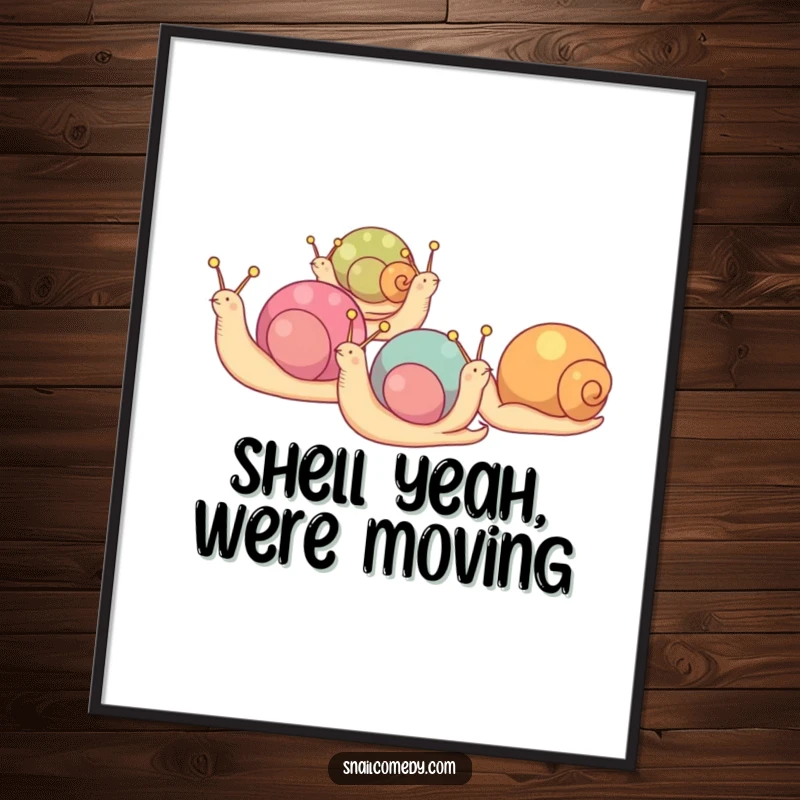 Funny Free Printable Wall Art: Colorful snails march in a formation, creating a whimsical and charming piece of downloadable decor.