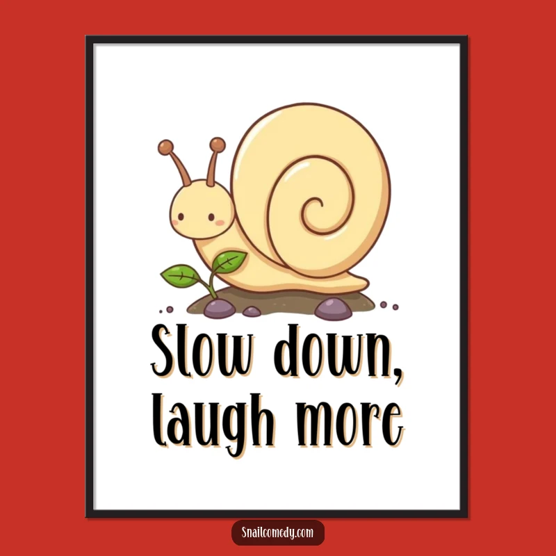 Free Printable Wall Art: Kawaii Snail Climbing Plant Funny Downloadable Decor