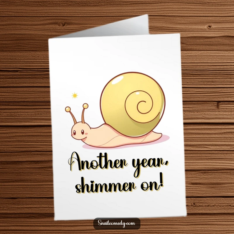 Funny Free Printable Birthday Card: Snail character joyfully leaving a shimmering trail, adding sparkle to any celebration.