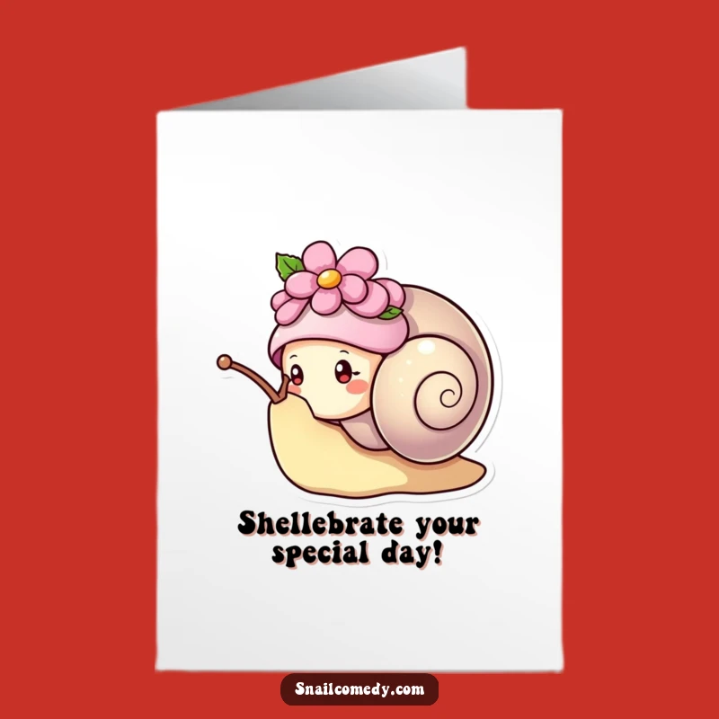 Free Printable Birthday Card: Kawaii Snail Flower Hat Peek Funny Downloadable Gift