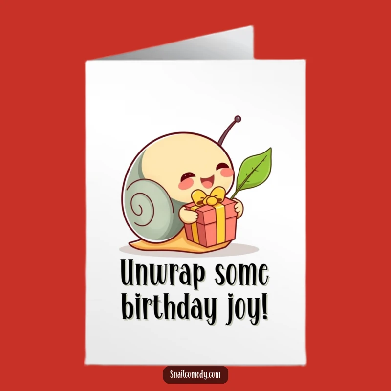 Free Printable Birthday Card: Snail Opening Gift, Funny DIY Downloadable