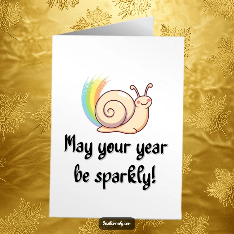 Funny Free Printable Birthday Card: A happy snail creating a bright, shimmering rainbow trail in its wake.