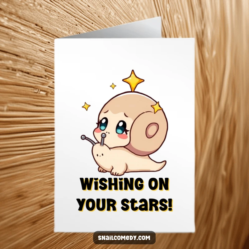 Funny Free Printable Birthday Card: A snail with big eyes curiously gazes up at a sky full of stars.