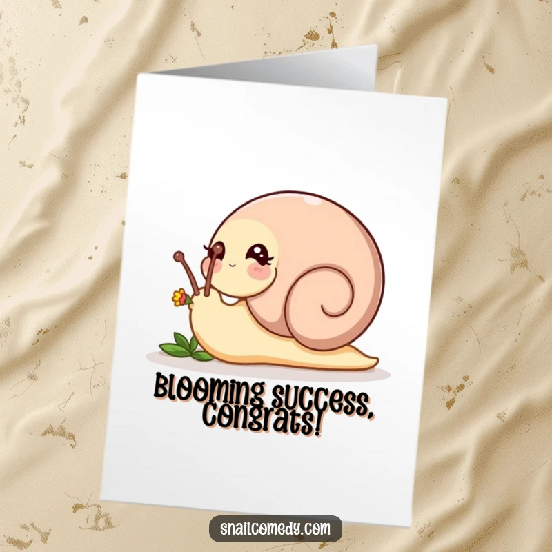 Funny Free Printable Congratulations Card: A playful snail tenderly nudging a tiny, delicate flower bud.
