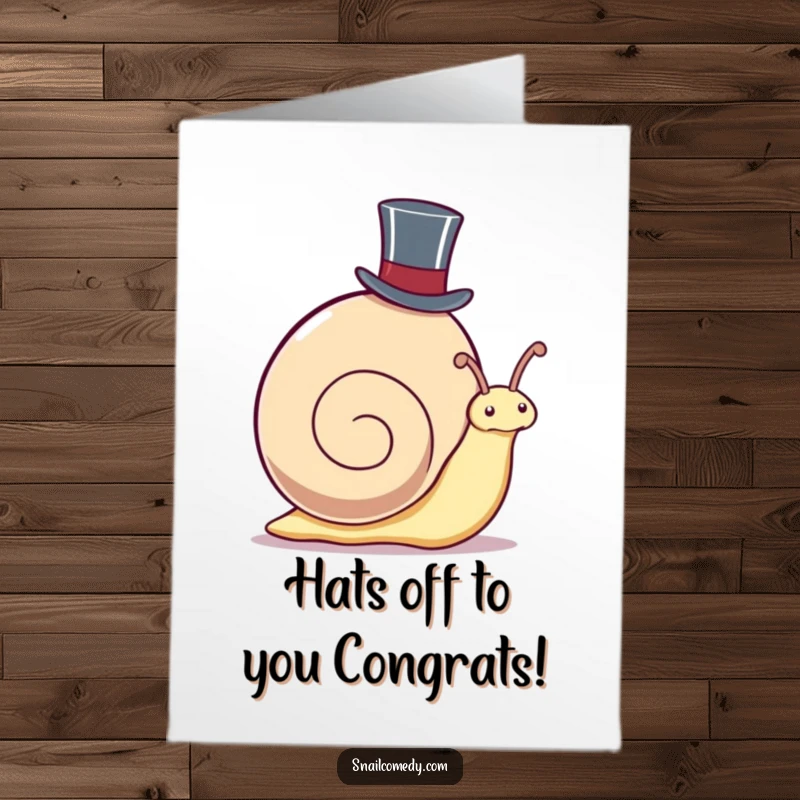 Funny Free Printable Congrats Card: A kawaii snail wearing a top hat peeking out, ideal for congrats.