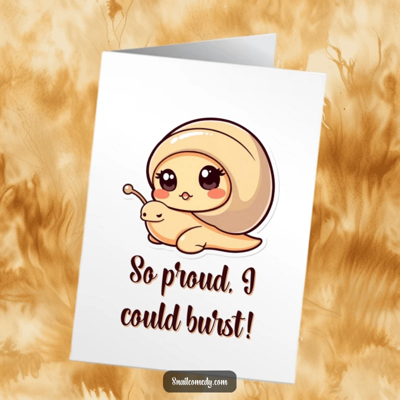 Funny Free Printable Congratulations Card: Kawaii snail peeks from its shell, curious eyes ready to celebrate.