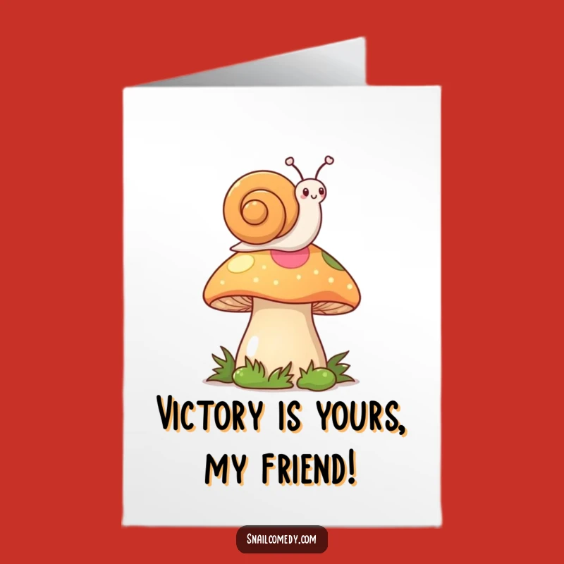 Free Printable Kawaii Snail Congrats Card: Mushroom Top Cheers Downloadable