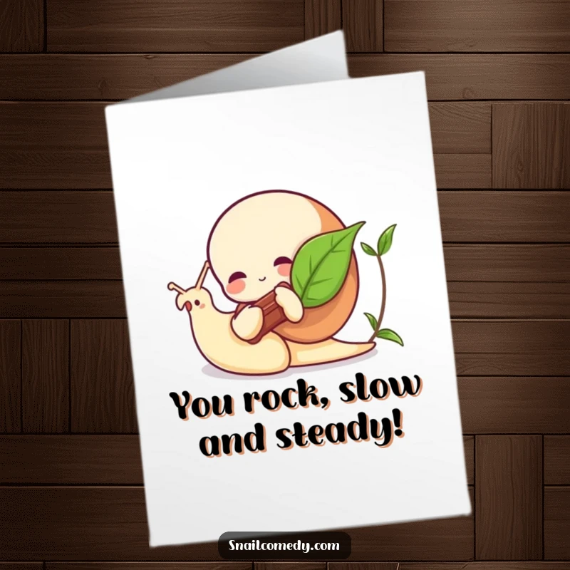 Funny Free Printable Congratulations Card: A snail plays a leaf instrument, composing a cheerful tune for success.